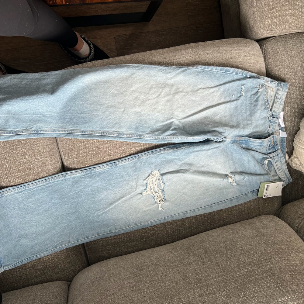 H&M Light Blue High-Rise Distressed Straight Jeans